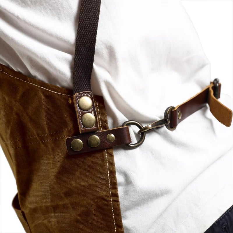 Midkit Store One Size Fits Utility Apron Adjustable Cross-Back Straps Multi-Use Portable Waxed Canvas Aprons With 5 Tool Pockets - Image 1
